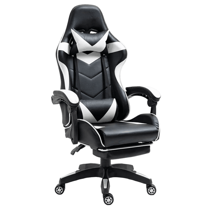 GAMING CUBE GT Крісло геймерське чорно-біле з підставкою для ніг