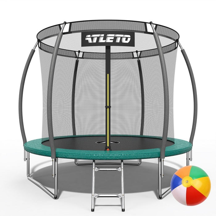 Батут с внутренней сеткой и лестницей Atleto 312 см зеленый