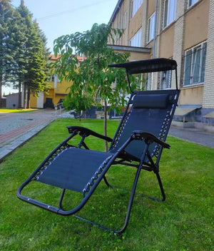 САДОВОЕ КРЕСЛО-ШЕЗЛОНГ ZERO GRAVITY 178 см с козырьком черный