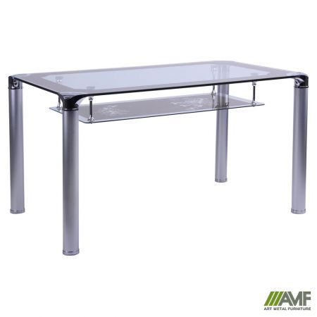 Стол Мириам 1300*800*750 База алюм./Стекло прозрачное шампань