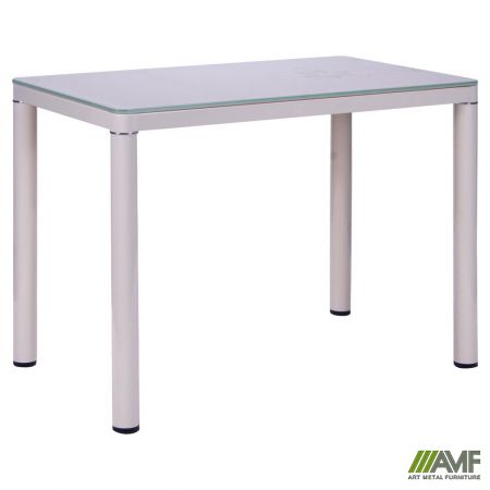 Стол Ронда 1000*600*750 База сливочный/Стекло бежевый