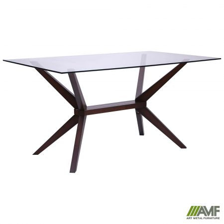 Стол обеденный Темза 1500*900*750 орех темный /cтекло прозрачное